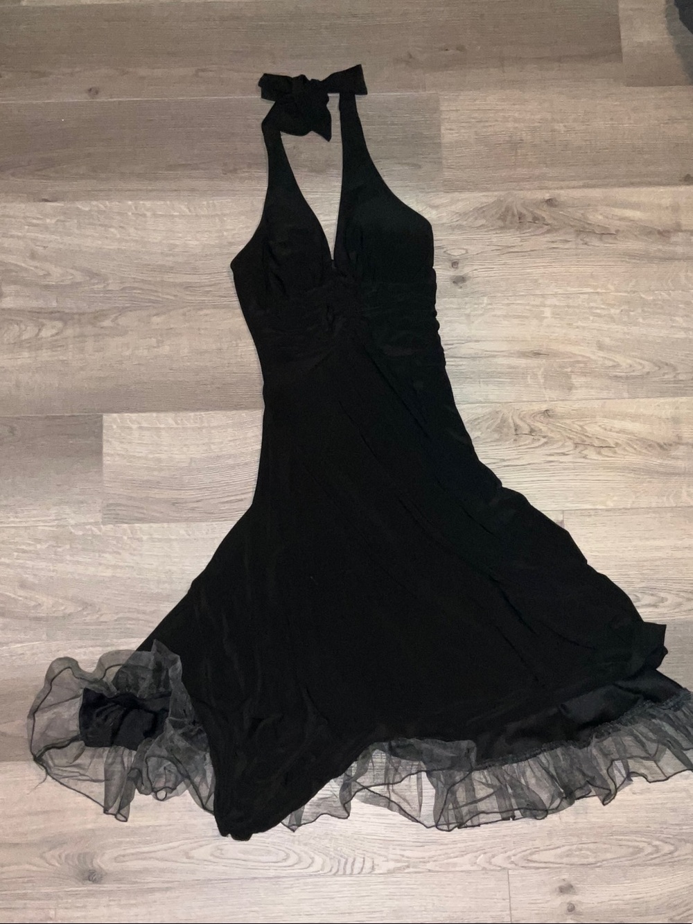 Mariposa Black Halter A-Line Ruffle Hem Dress